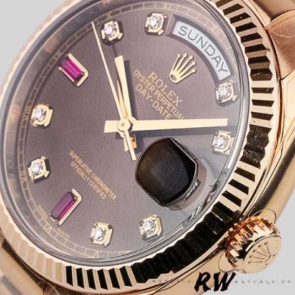 Rolex Day-Date 118235 Rose Gold Chocolate Diamond Dial 36mm Unisex Replica Watch - Image 3