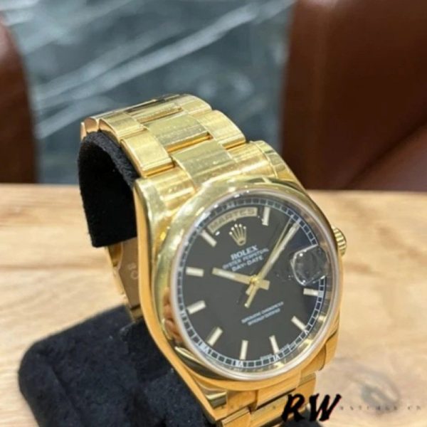 Rolex Day-Date 118208 Black Arab Dial Yellow Gold 36mm Unisex Replica Watch - Image 3