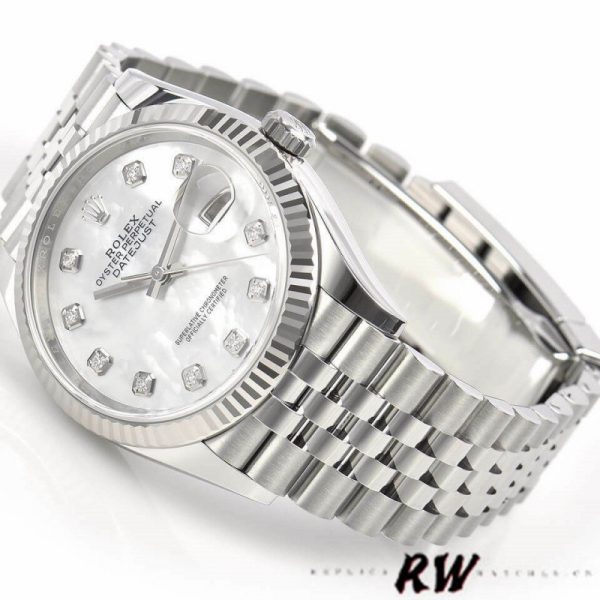 Rolex Datejust 126234 White Mother of Pearl Diamonds Dial 36MM Unisex Replica Watch - Image 3
