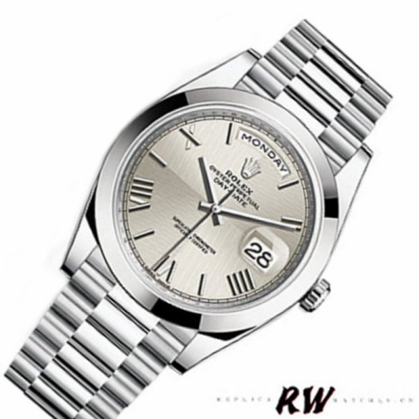 Rolex Day-Date 228206 Silver Roman Numeral Dial Platinum 40MM Mens Replica Watch - Image 3