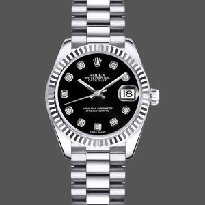 Rolex Datejust 179179 Black Diamond Dial Fluted Bezel 26MM Lady Replica Watch