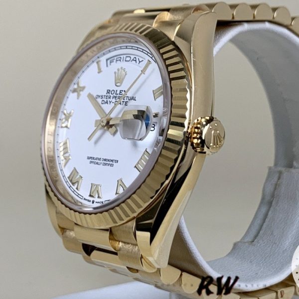 Rolex Day-Date 128238 Fluted Bezel White Roman Dial 36MM Replica Watch - Image 3