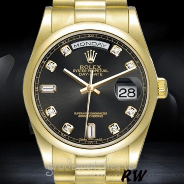 Rolex Day-Date 118208 Black Diamond Dial 36mm Unisex Replica Watch - Image 2