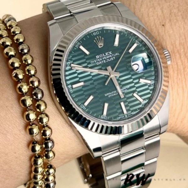 Rolex Datejust 126334 Fluted Bezel Green Motif Dial 41MM Mens Replica Watch - Image 2