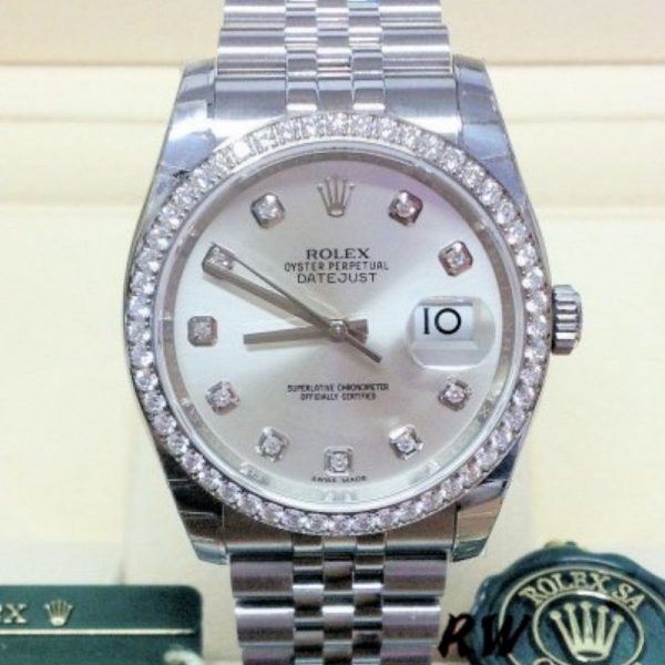 Rolex Datejust 116244 Silver Dial Diamonds 36mm Lady Replica Watch - Image 2