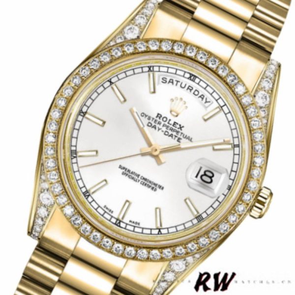 Rolex Day-Date 118388 Diamond Bezel White Dial 36MM Unisex Replica Watch - Image 3