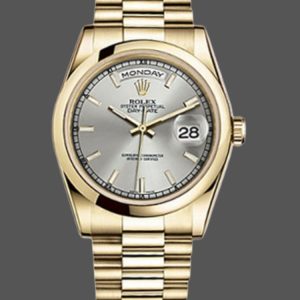 Rolex Day-Date 118208 Silver Dial Domed Bezel 36mm Unisex Replica Watch