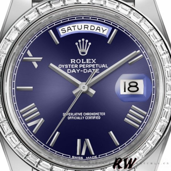 Rolex Day-Date 228396TBR Blue Dial Platinum Diamond Bezel 40mm Mens Replica Watch - Image 4