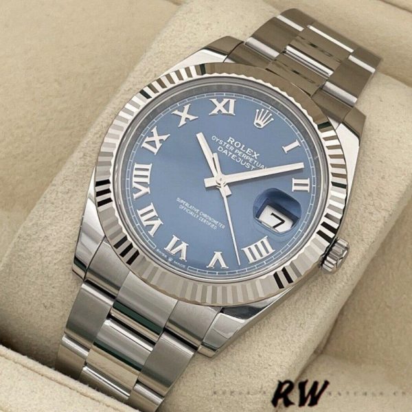 Rolex Datejust 126334 Fluted Bezel Blue Roman Numeral Dial 41MM Mens Replica Watch - Image 3