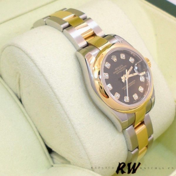 Rolex Datejust 179163 Black Diamond Dial Domed Dezel 26MM Lady Replica Watch - Image 3