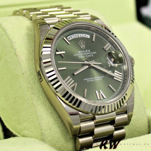 Rolex Day-Date 228239 Green Roman Dial Fluted Bezel 40mm Mens Replica Watch - Image 2