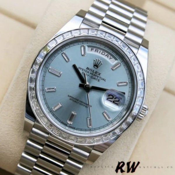 Rolex Day-Date 228396TBR Ice Blue Diamond Dial Diamond Bezel 40mm Mens Replica Watch - Image 3