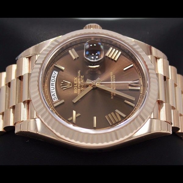 Rolex Day-Date 228235 Chocolate Brown Roman Numeral Dial Fluted Bezel 40mm Mens Replica Watch - Image 4