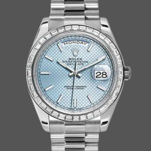 Rolex Day-Date 228396TBR Ice Blue Diagonal Motif Dial Diamond Bezel 40mm Mens Replica Watch