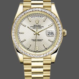 Rolex Day-Date 228398TBR Silver Diagonal Motif Dial Diamond Bezel 40mm Mens Replica Watch