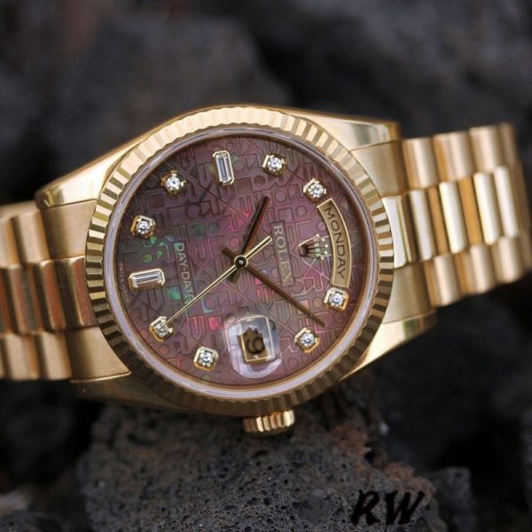 Rolex Day-Date 118238 Black Mother of Pearl Diamond Dial 36mm Unisex Replica Watch - Image 3