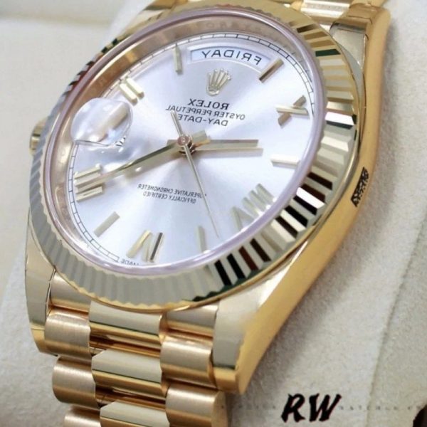 Rolex Day-Date 228238 Silver Roman Dial Fluted Bezel 40mm Mens Replica Watch - Image 2