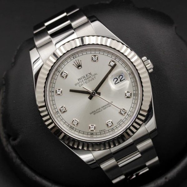 Rolex Datejust II 116334 Silver Diamond Dial 41mm Mens Replica Watch - Image 3