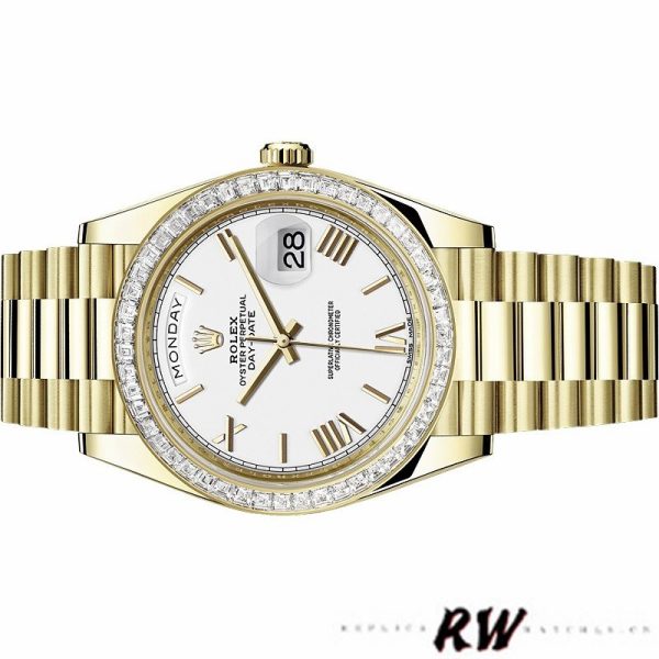 Rolex Day-Date 228398TBR White Roman Numeral Dial Diamond Bezel 40mm Mens Replica Watch - Image 4