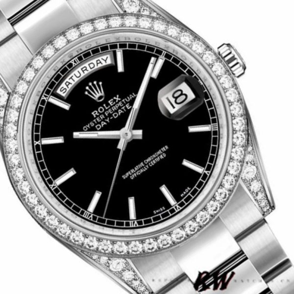 Rolex Day-Date 118389 Diamond Bezel Black Index Dial 36MM Unisex Replica Watch - Image 3