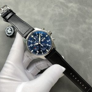 IWC Pilot Chronograph Petit Prince IW377717 Blue Dial Leather Strap Best Replica ZF 43mm