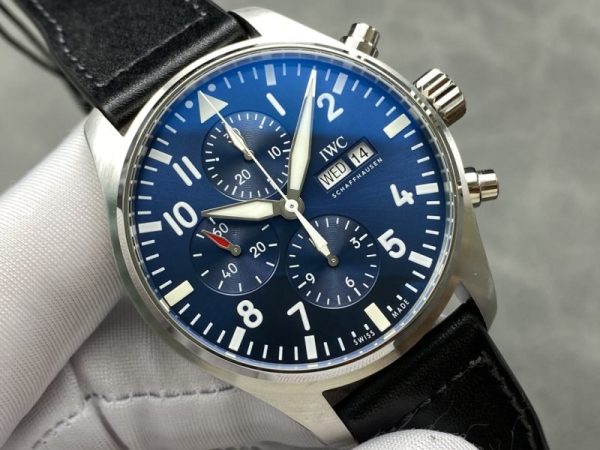 IWC Pilot Chronograph Petit Prince IW377717 Blue Dial Leather Strap Best Replica ZF 43mm - Image 2