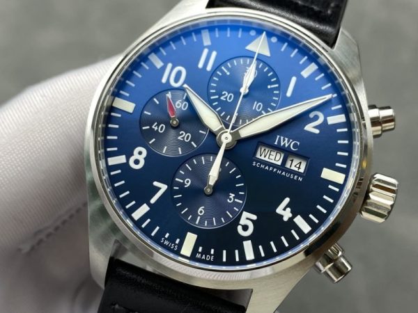 IWC Pilot Chronograph Petit Prince IW377717 Blue Dial Leather Strap Best Replica ZF 43mm - Image 3