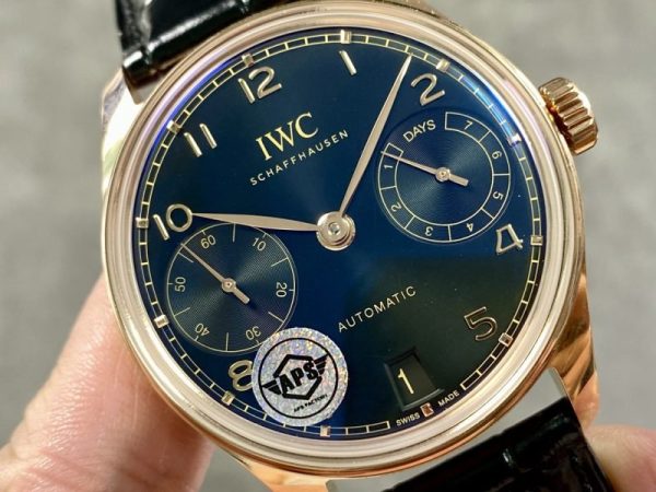IWC Portugieser IW500713 Rose Gold Blue Dial Leather Strap Best Replica APSF 42mm - Image 2