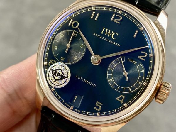 IWC Portugieser IW500713 Rose Gold Blue Dial Leather Strap Best Replica APSF 42mm - Image 3