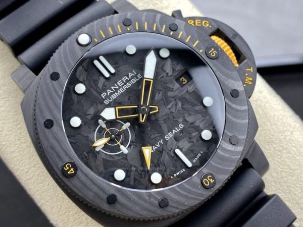 Panerai Submersible GMT Carbotech Navy Seals PAM 1324 Black Carbon Rubber Strap Best Replica VSF 44mm - Image 2