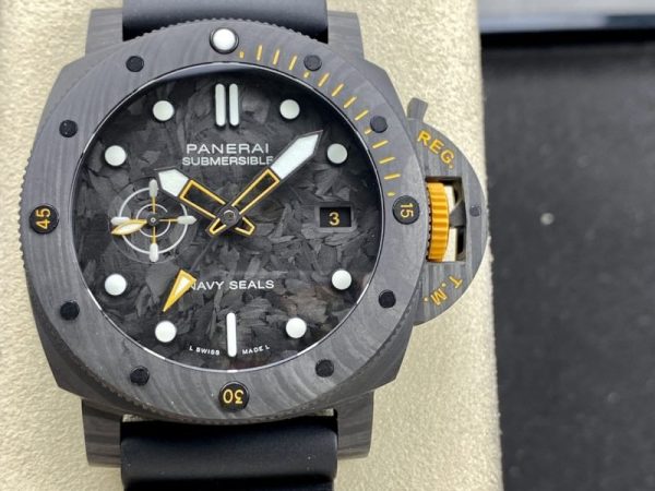 Panerai Submersible GMT Carbotech Navy Seals PAM 1324 Black Carbon Rubber Strap Best Replica VSF 44mm - Image 4
