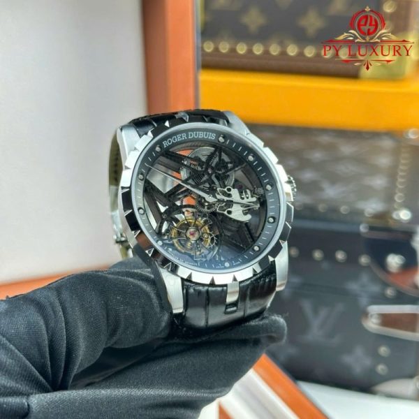 Roger Dubuis Excalibur Skeleton RDDBEX0393 Tourbillon Black Leather Best Replica BBR 42mm - Image 3