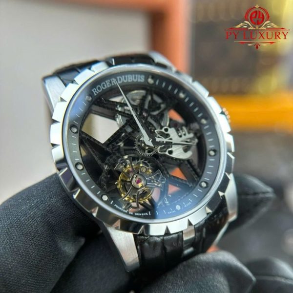 Roger Dubuis Excalibur Skeleton RDDBEX0393 Tourbillon Black Leather Best Replica BBR 42mm - Image 5