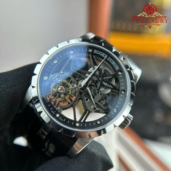 Roger Dubuis Excalibur Skeleton RDDBEX0393 Tourbillon Black Leather Best Replica BBR 42mm - Image 6