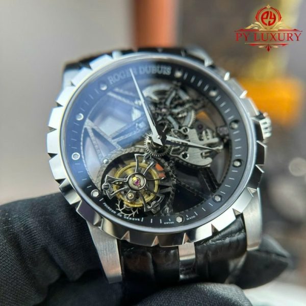 Roger Dubuis Excalibur Skeleton RDDBEX0393 Tourbillon Black Leather Best Replica BBR 42mm - Image 7