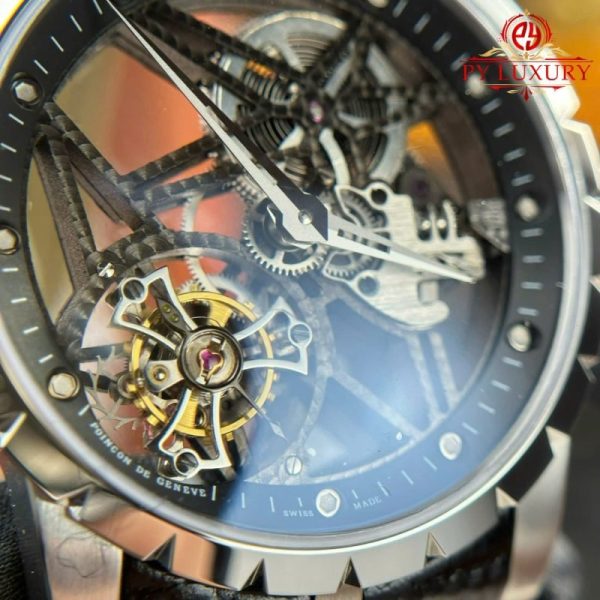 Roger Dubuis Excalibur Skeleton RDDBEX0393 Tourbillon Black Leather Best Replica BBR 42mm - Image 8