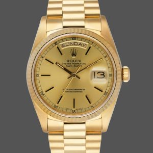 Rolex Day-Date 118208 champagne dial with gold indexes Yellow Gold 36mm Unisex Replica Watch