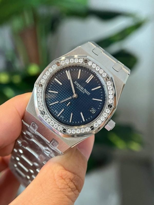 Audemars Piguet Royal Oak Jumbo 16202ST Blue Dial Custom Moissanite Bezel Best Replica ZF 39mm - Image 2