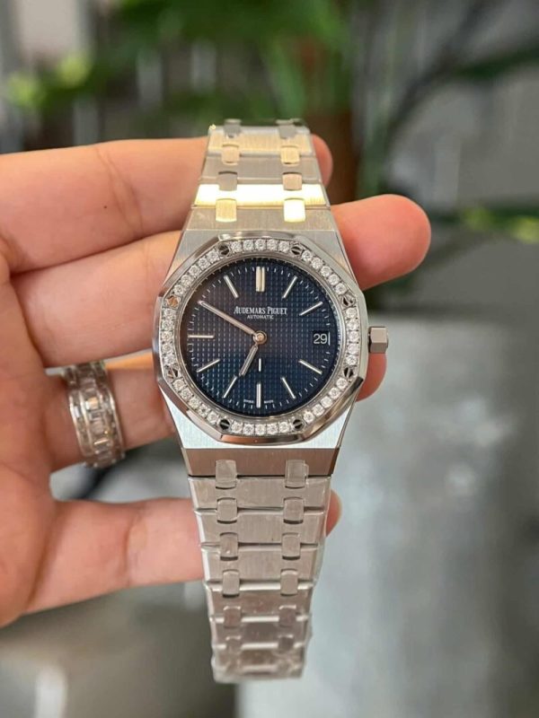 Audemars Piguet Royal Oak Jumbo 16202ST Blue Dial Custom Moissanite Bezel Best Replica ZF 39mm