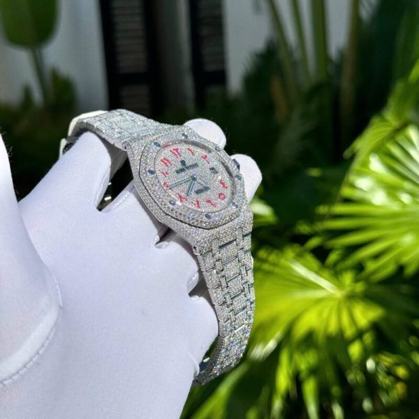 Audemars Piguet Royal Oak Red Arabic Numerals Iced Out Moissanite Super Clone 41m - Image 6
