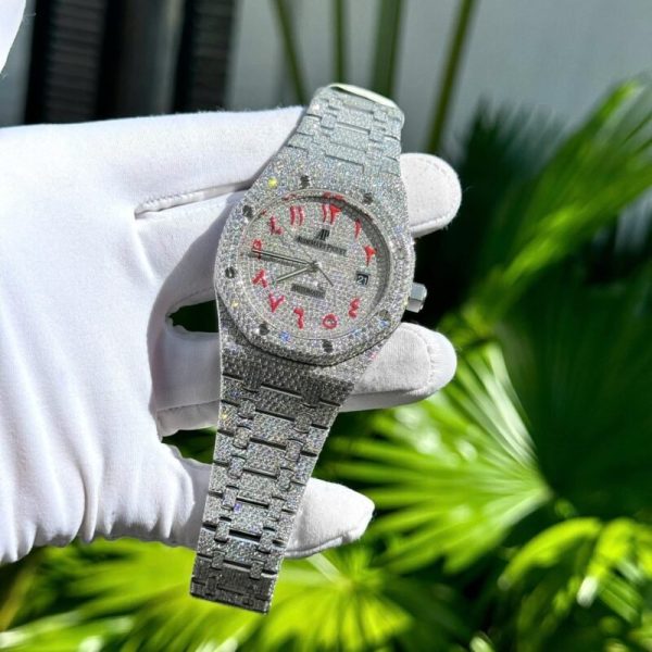 Audemars Piguet Royal Oak Red Arabic Numerals Iced Out Moissanite Super Clone 41m - Image 4