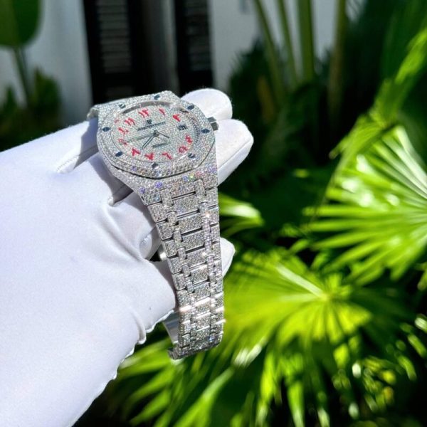 Audemars Piguet Royal Oak Red Arabic Numerals Iced Out Moissanite Super Clone 41m - Image 5