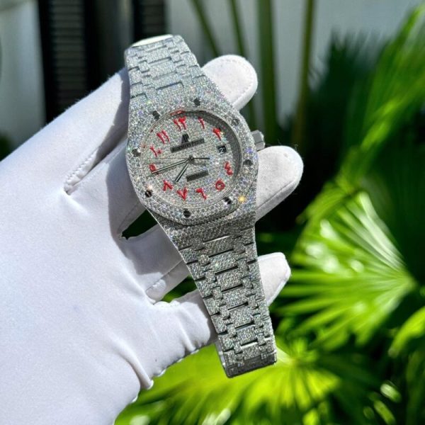 Audemars Piguet Royal Oak Red Arabic Numerals Iced Out Moissanite Super Clone 41m - Image 3