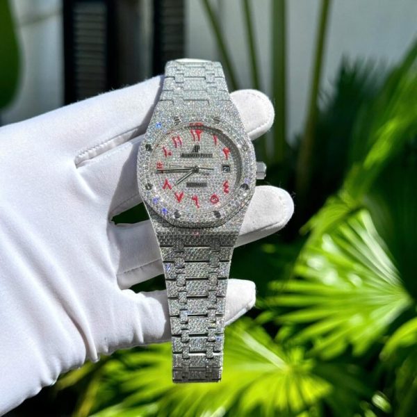 Audemars Piguet Royal Oak Red Arabic Numerals Iced Out Moissanite Super Clone 41m - Image 2